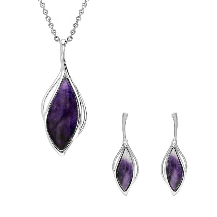 Sterling Silver Blue John Open Marquise Two Piece Set - Silver