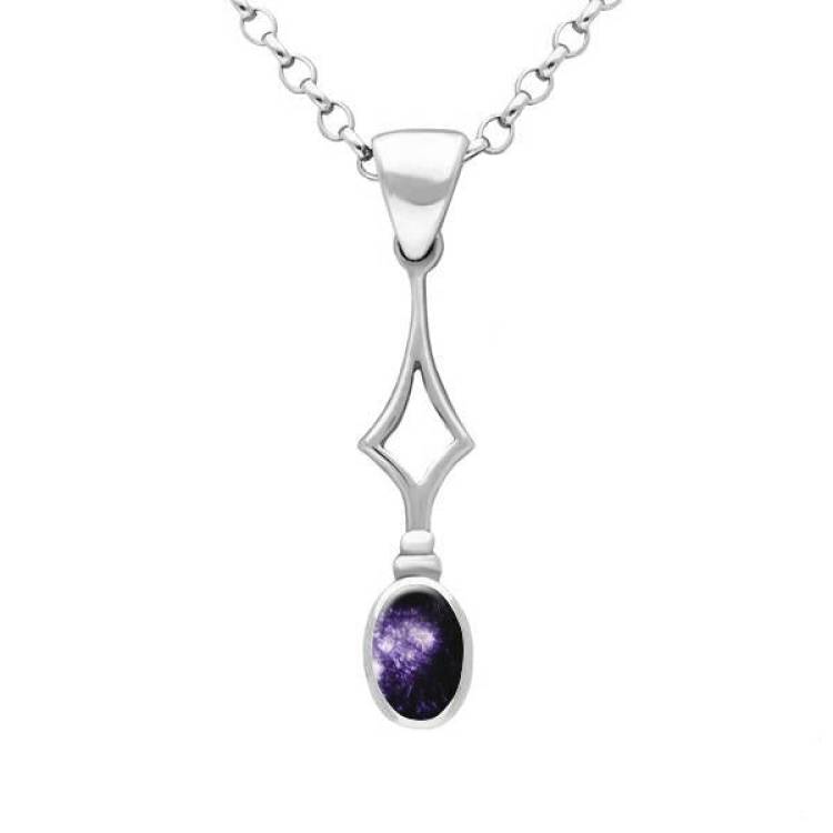 Sterling Silver Blue John Oval Drop Necklace - Silver