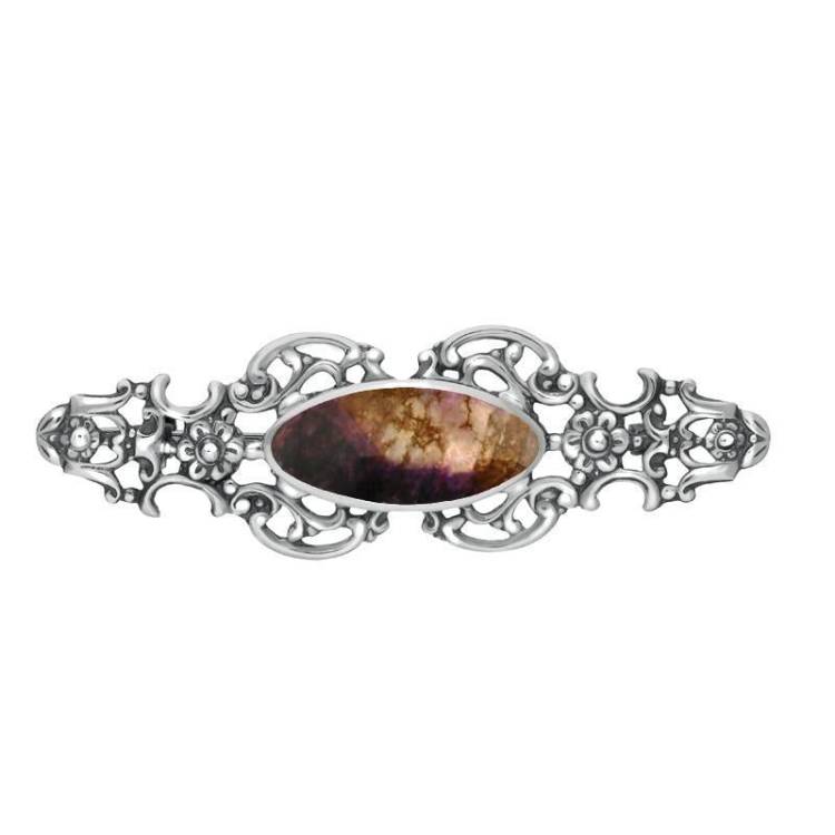 Sterling Silver Blue John Oval Fancy Brooch - Silver
