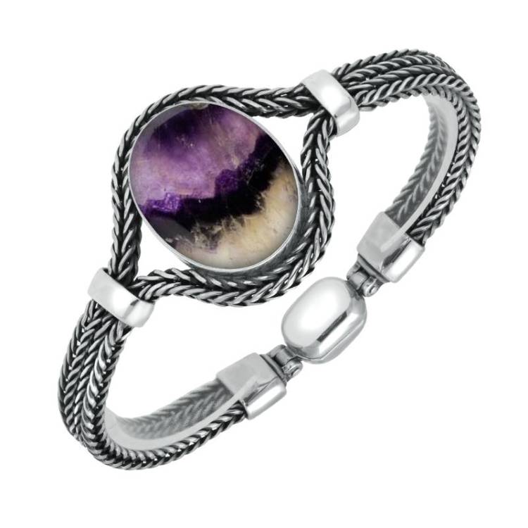 Sterling Silver Blue John Oval Foxtail Bracelet - Silver