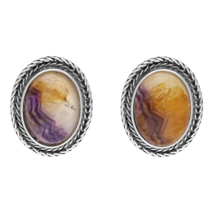 Sterling Silver Blue John Oval Foxtail Stud Earrings D - Option1 Value Silver