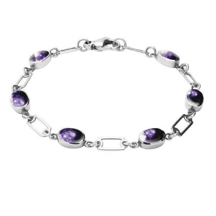 Sterling Silver Blue John Oval Linked Bracelet - Silver