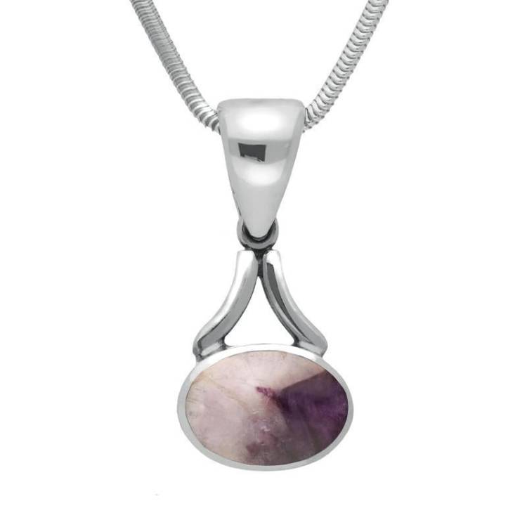 Sterling Silver Blue John Oval Long Drop Necklace - Silver