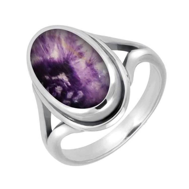 Sterling Silver Blue John Oval Ridged Ring - Silver
