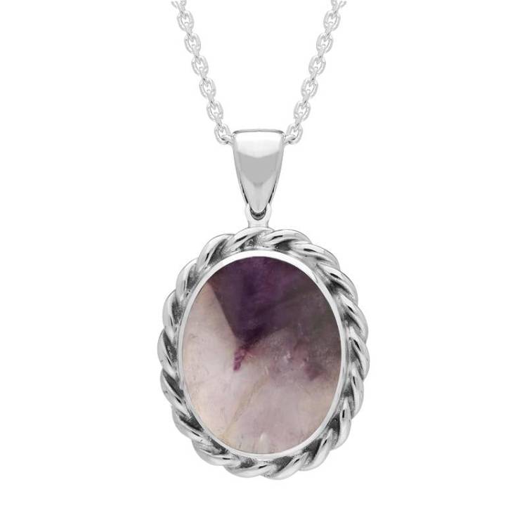 Sterling Silver Blue John Oval Rope Edge Necklace - Option1 Value Silver