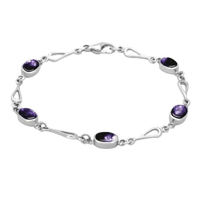 Sterling Silver Blue John Oval Spoon Link Bracelet