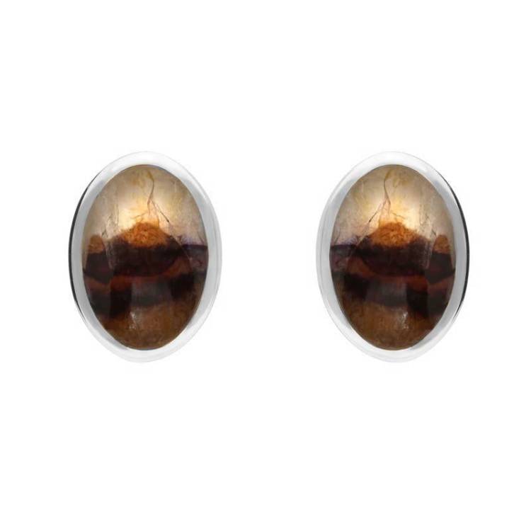 Sterling Silver Blue John Oval Stud Earrings - Silver