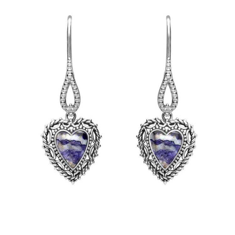 Sterling Silver Blue John Heart Drop Earrings - Silver
