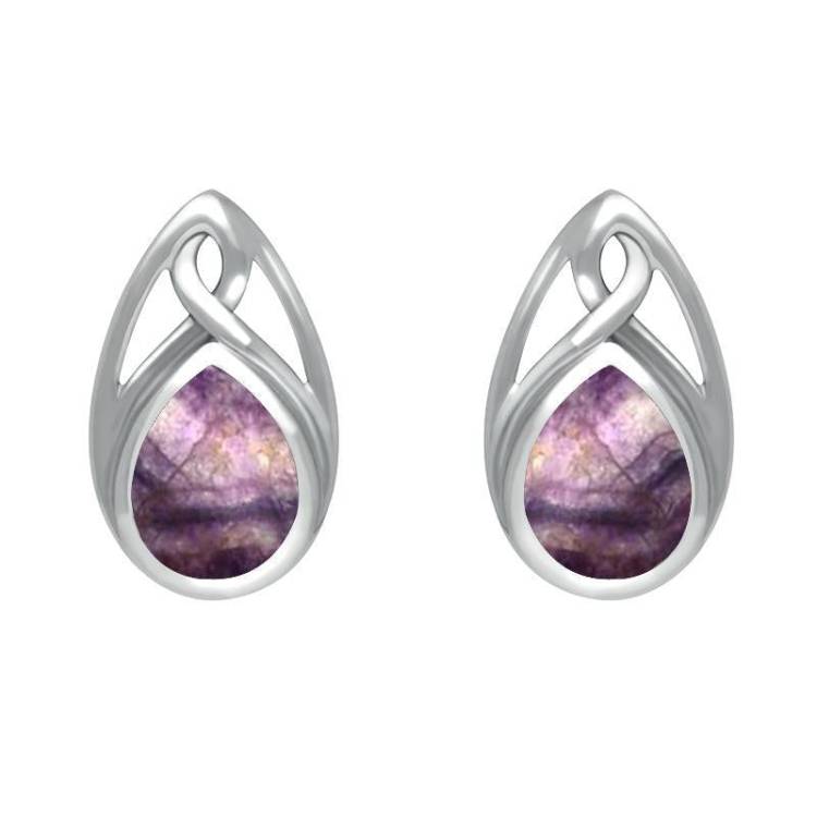 Sterling Silver Blue John Pear Shaped Celtic Stud Earrings - Silver