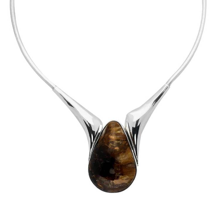 Sterling Silver Blue John Pear Shaped Collarette Necklace D - Silver