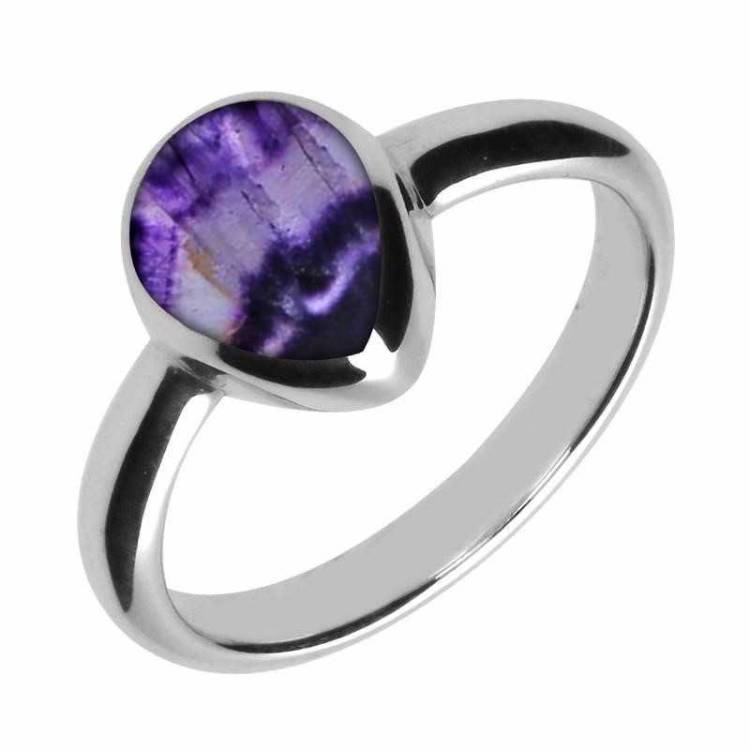 Sterling Silver Blue John Pear Shaped Ring - Silver