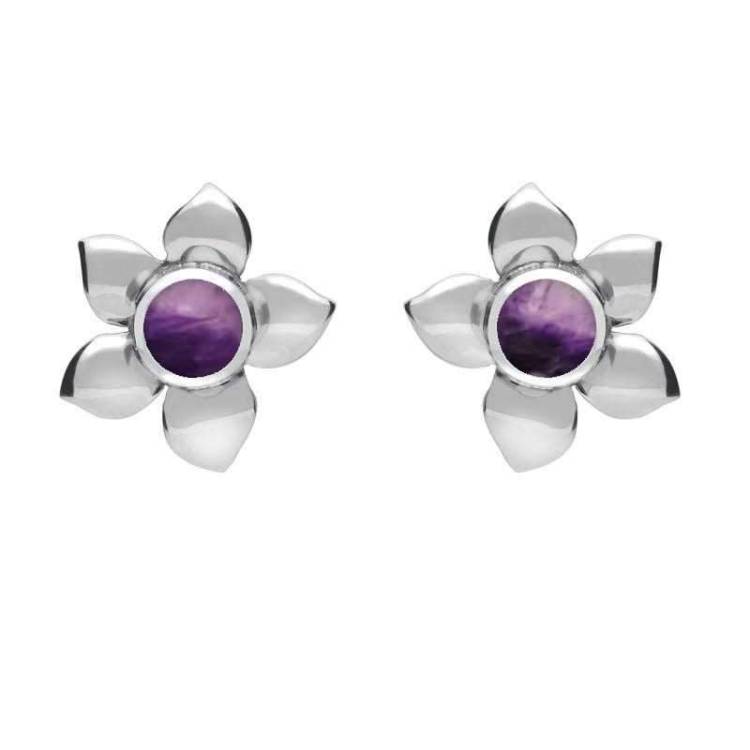 Sterling Silver Blue John Petal Stud Earrings - Option1 Value Silver