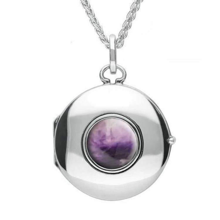 Sterling Silver Blue John Plain Round Locket - Silver