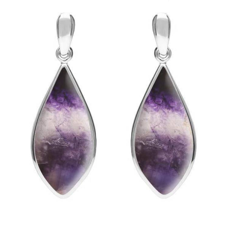 Sterling Silver Blue John Pointed Pear Drop Earrings - Silver