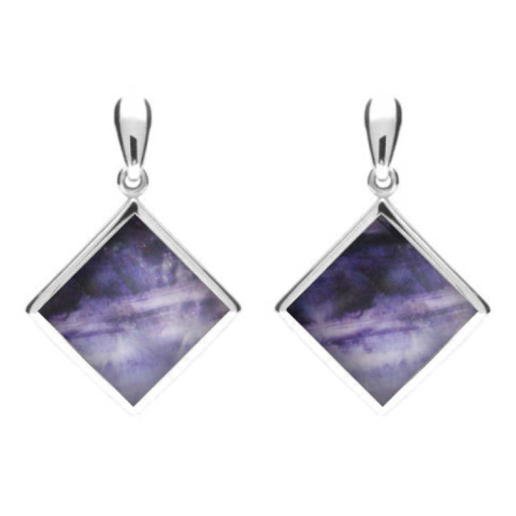 Sterling Silver Blue John Rhombus Drop Earrings - Silver
