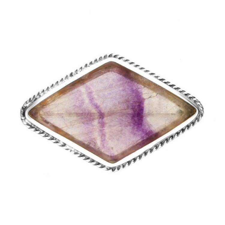 Sterling Silver Blue John Rhombus Shaped Rope Edge Brooch - Silver