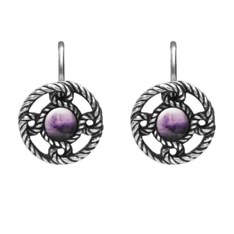 Sterling Silver Blue John Rope Edge Port Hole Drop Earrings - Silver