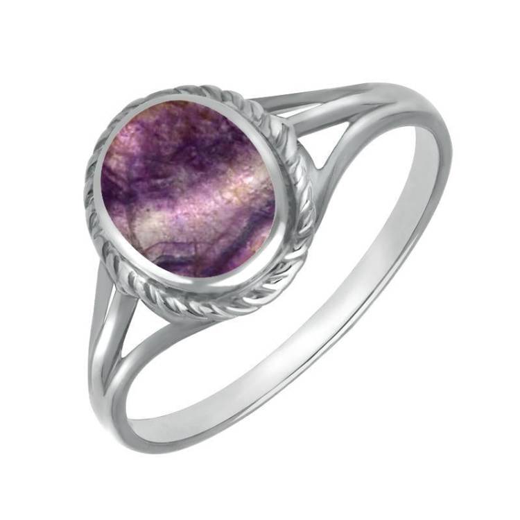 Sterling Silver Blue John Rope Edge Ring - Silver