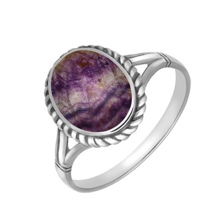 Sterling Silver Blue John Oval Rope Edge Ring - Silver