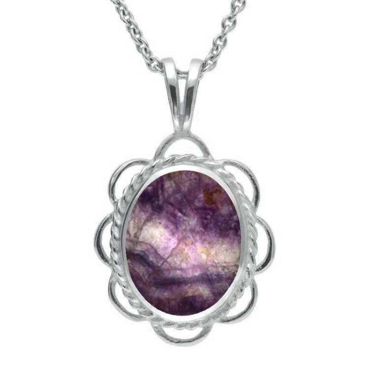 Sterling Silver Blue John Rope Edged Oval Frill Necklace - Silver