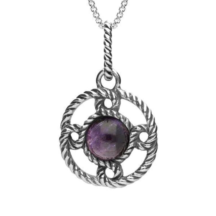 Sterling Silver Blue John Rope Edged Port Hole Necklace - Silver