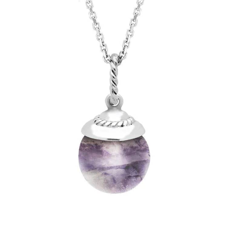 Sterling Silver Blue John Round Bead Drop Necklace - Silver