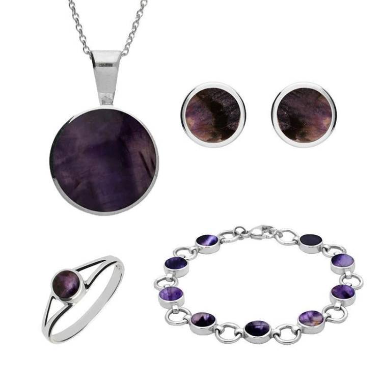 Sterling Silver Blue John Round Four Piece Set