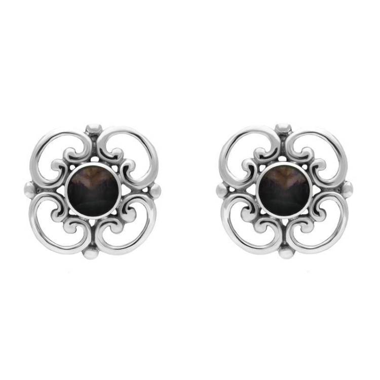 Sterling Silver Blue John Round Scroll Stud Earrings - Silver