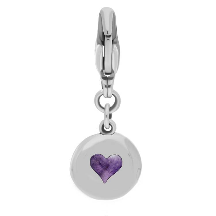 Sterling Silver Blue John Round Shaped Heart Clip Charm - Option1 Value Silver