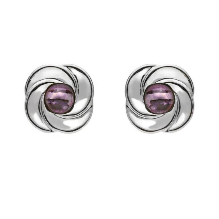 Sterling Silver Blue John Round Swirl Stud Earrings - Silver