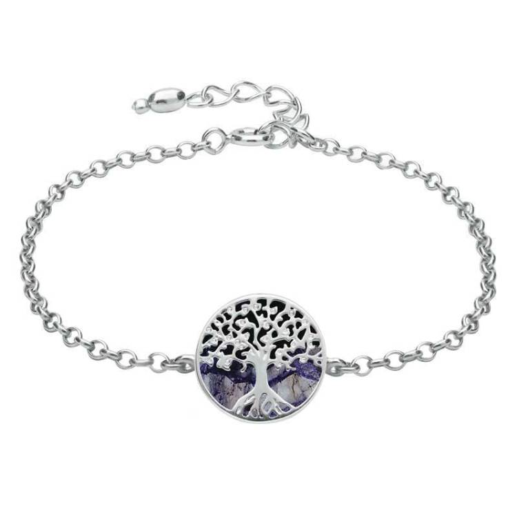Sterling Silver Blue John Round Tree of Life Chain Bracelet