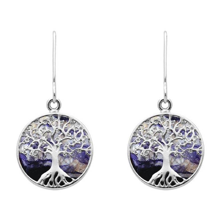 Sterling Silver Blue John Round Tree Drop Earrings