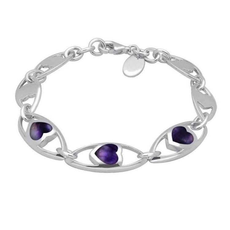 Sterling Silver Blue John Seven Link Heart Bracelet - Option1 Value Silver