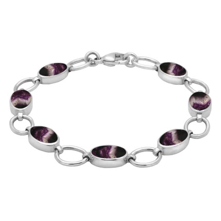Sterling Silver Blue John Seven Oval Stone Bracelet - Option1 Value Silver