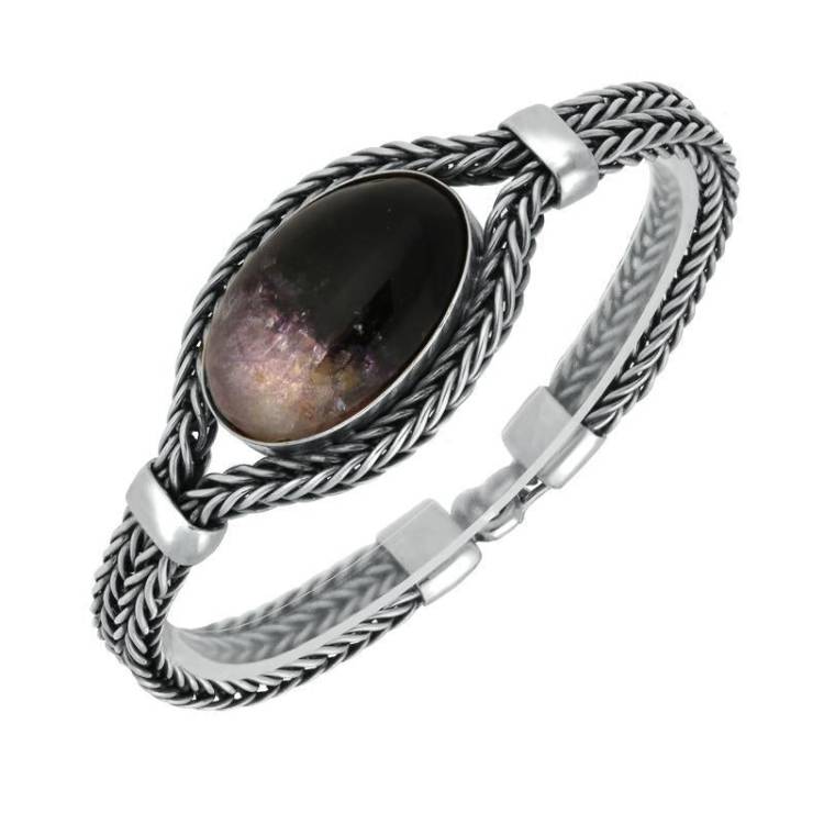 Sterling Silver Blue John Foxtail 25x20mm Stone Oval Bracelet - Option1 Value Silver