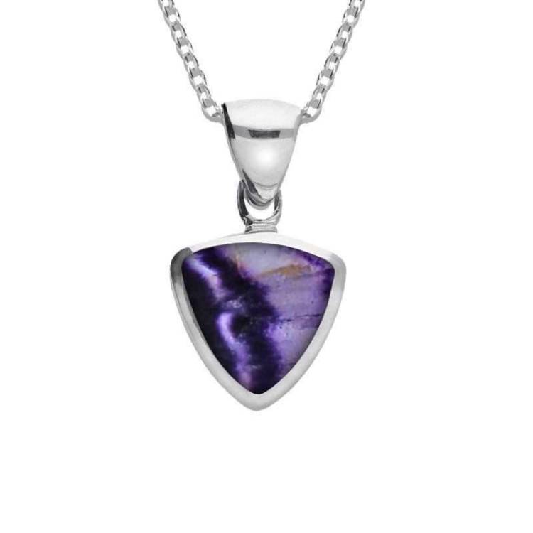 Sterling Silver Blue John Small Curved Triangle Necklace - Silver
