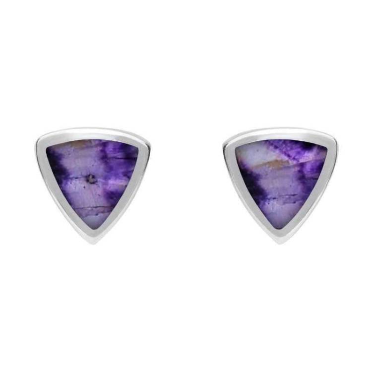 Sterling Silver Blue John Small Curved Triangle Stud Earrings - Silver