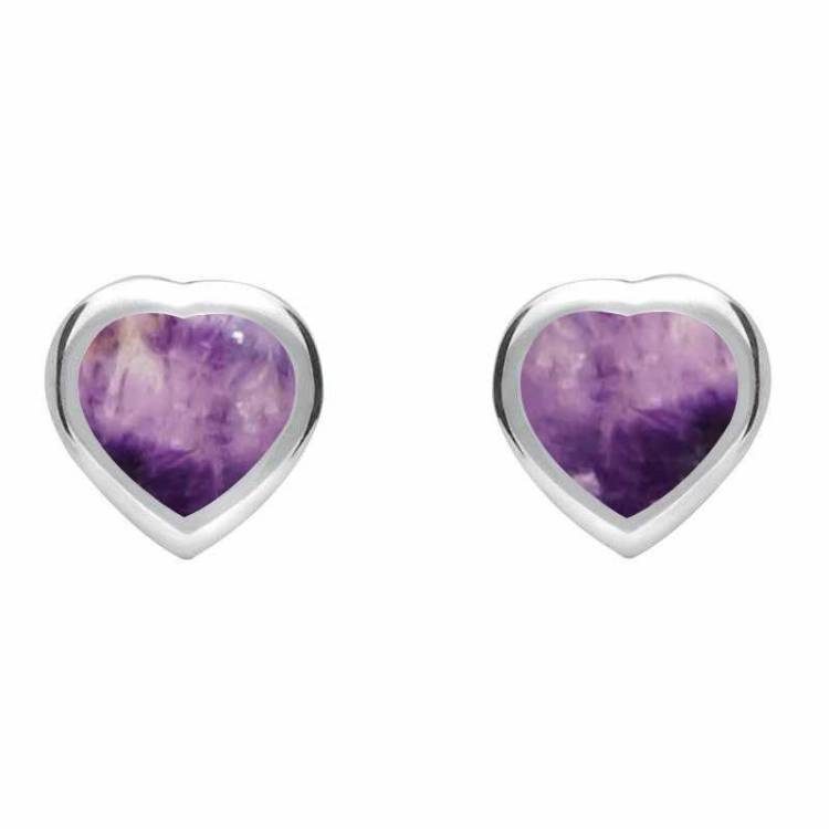 Sterling Silver Blue John Small Framed Heart Stud Earrings - Silver