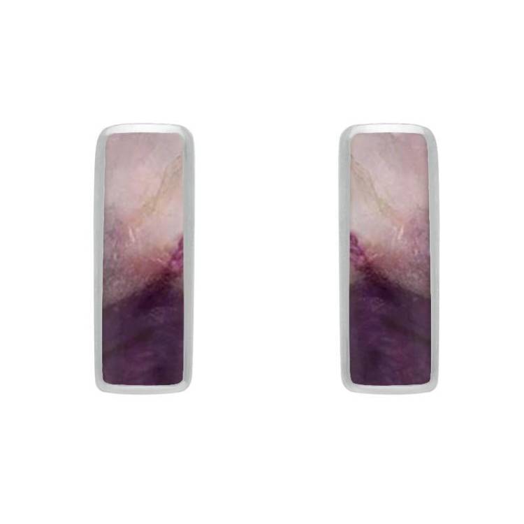 Sterling Silver Blue John Small Oblong Stud Earrings - Silver