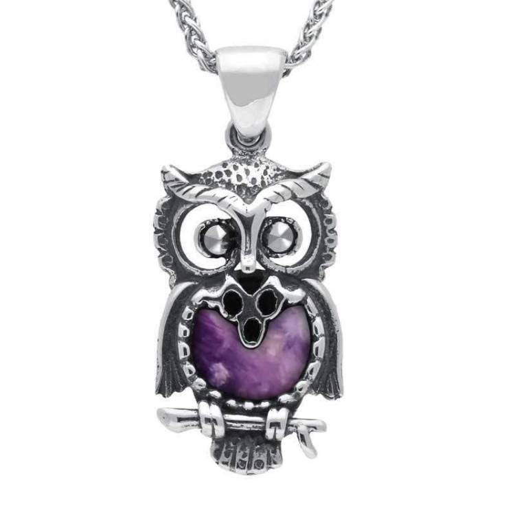 Sterling Silver Blue John Small Owl Necklace - Silver