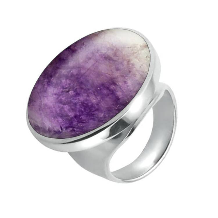 Sterling Silver Blue John Small Round Stone Ring - Silver
