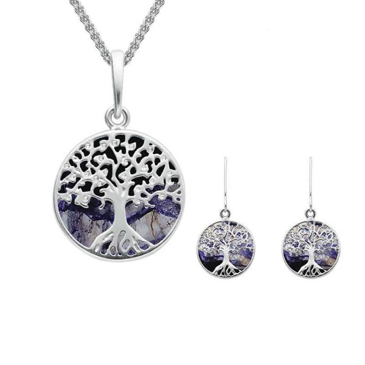 Sterling Silver Blue John Small Round Tree of Life Two Piece Set