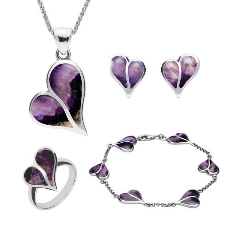 Sterling Silver Blue John Split Heart Four Piece Set - Silver
