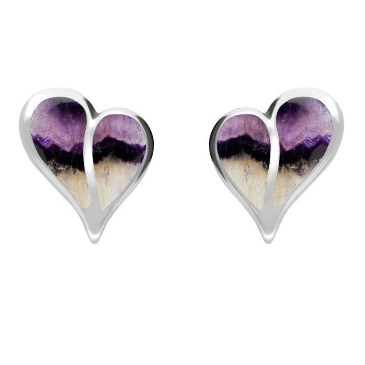Sterling Silver Blue John Split Heart Stud Earrings - Silver
