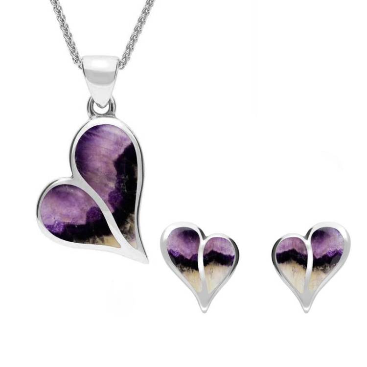 Sterling Silver Blue John Split Heart Two Piece Set - Silver