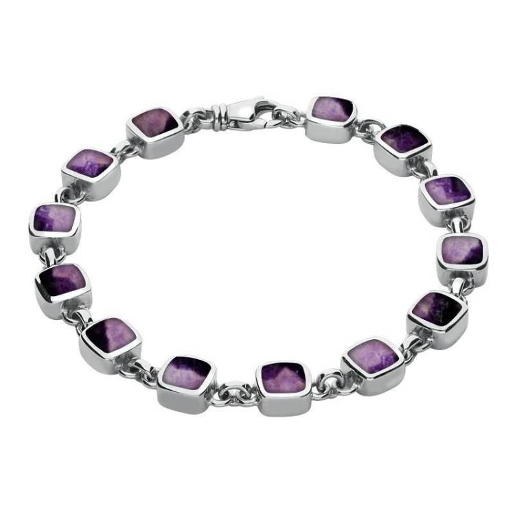 Sterling Silver Blue John Square Cushion Bracelet - Silver