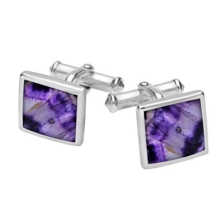 Sterling Silver Blue John Square Flat Cufflinks - Option1 Value