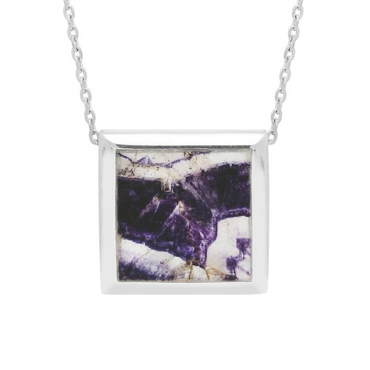 Sterling Silver Blue John Square Framed Necklace D - Option1 Value Silver