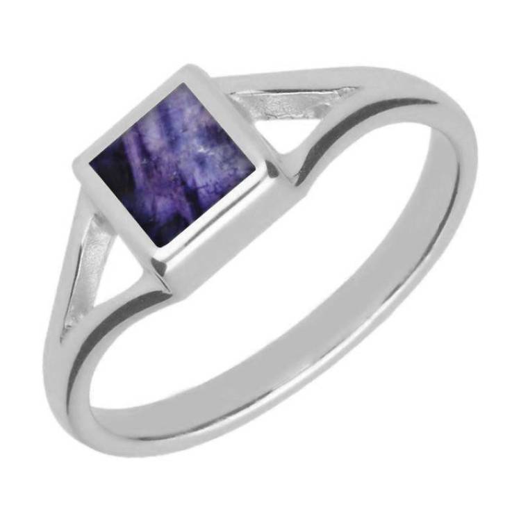 Sterling Silver Blue John Square Split Shoulder Ring - Silver