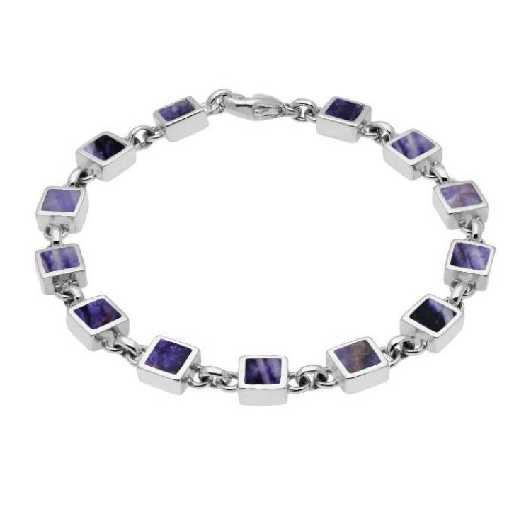 Sterling Silver Blue John Square Stone Bracelet - Option1 Value Silver